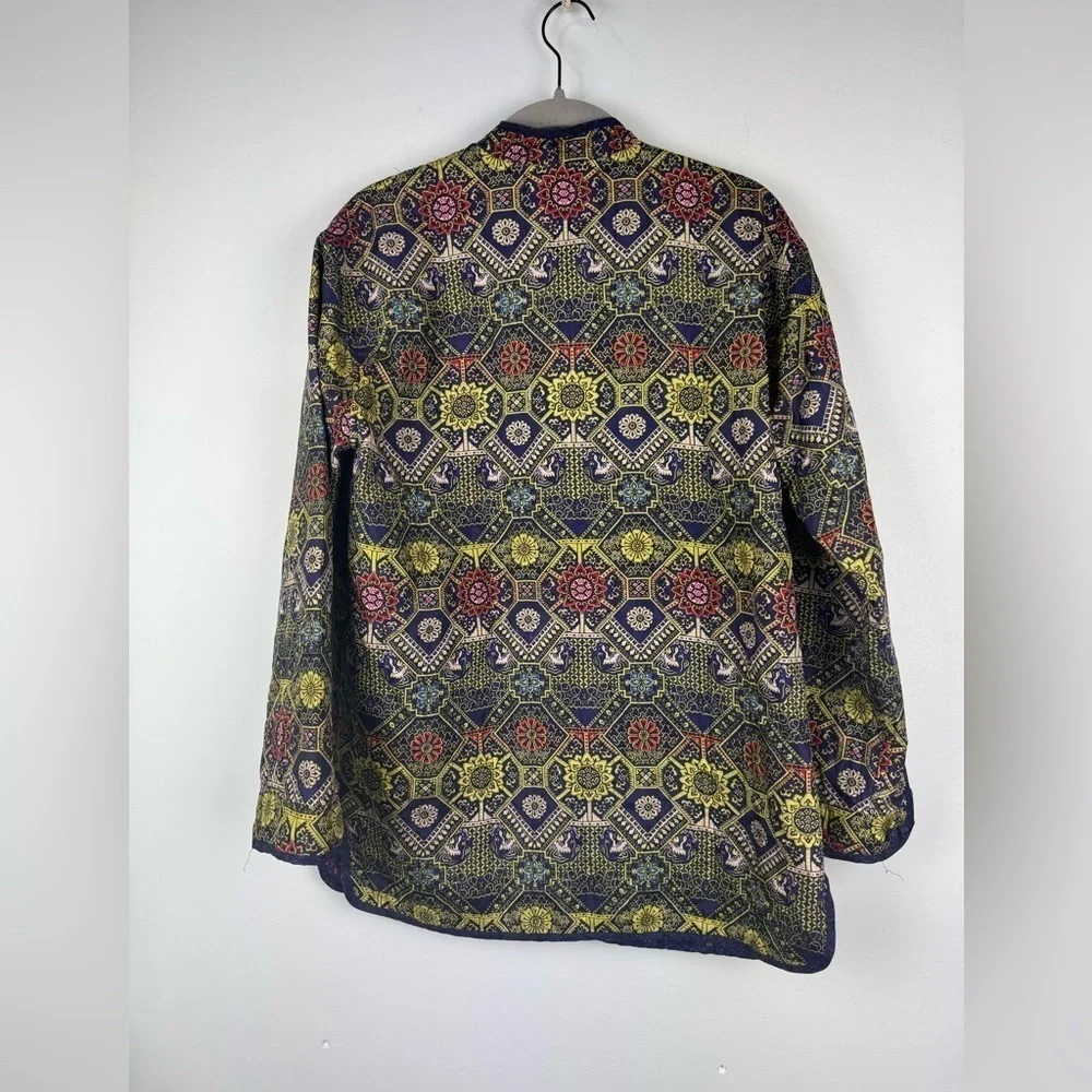 Vintage Chico’s Design Quilted Silk Mandarin Collar Jacket Blazer, Size 0
